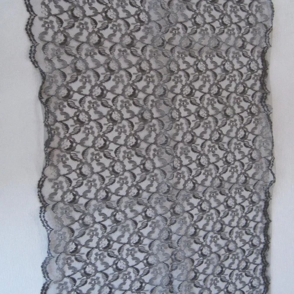 Vintage Rectangular Black Lace Scarf with scalloped edge. 16